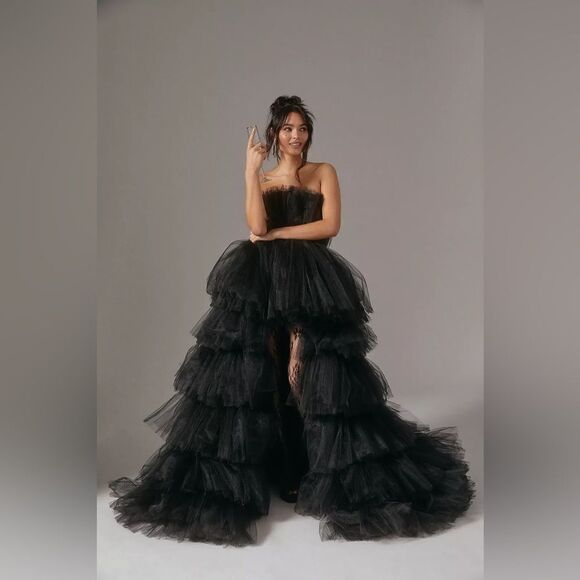 Anthropologie Morphine Fashion Strapless Tiered Tulle Asymmetric Gown/ size XS - Picture 5 of 17